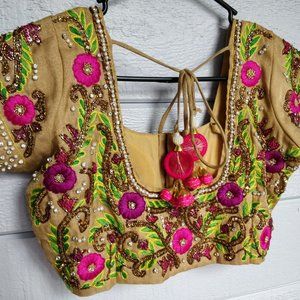 Beautiful hand embroidery blouse crop top saree